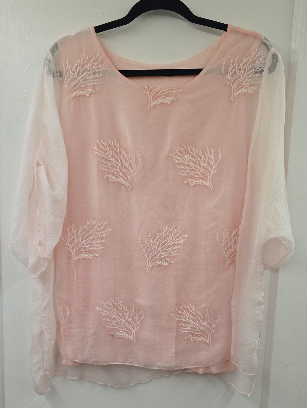 Simply Couture Pink Sheer Embroidered Overlay Boho Blouse M